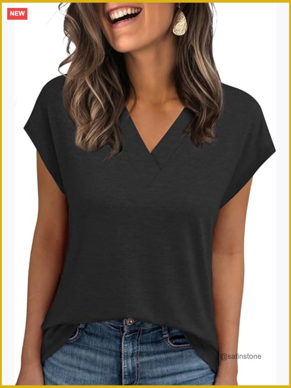 V Neck Cap Sleeve T Shirt Summer Casual Blouse Women Fashion Top